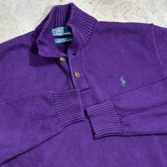 Mens XL Purple Polo Ralph Lauren Sweater Cotton mock Neck sweater button - Picture 1 of 8